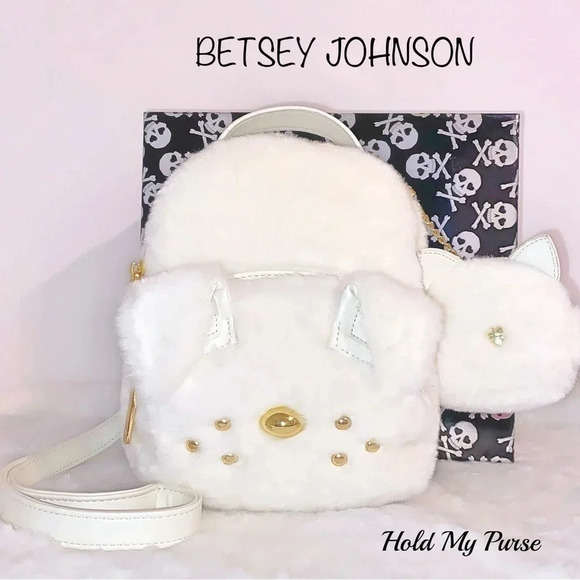Betsey Johnson Faux-Fur Dog Backpack Crossbody Bag & Cat Keychain Coin Case - Picture 12 of 13